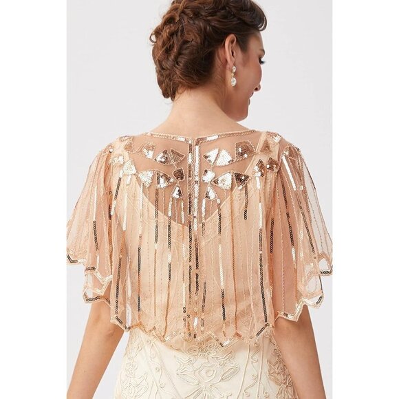 Babeyond 1920s Shawl Wraps Beaded Evening Cape Bridal Shawl Cover Up (Rose Gold) - Picture 4 of 6